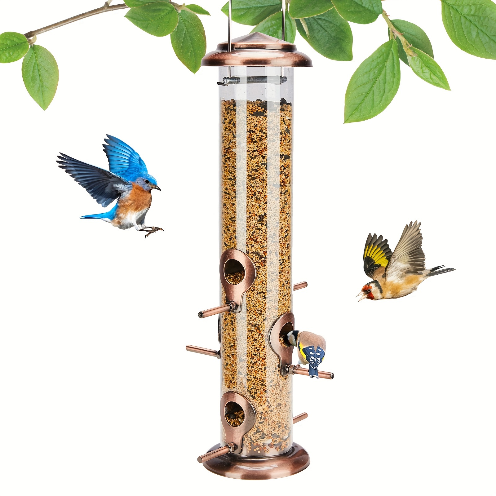 

Kingsyard Metal Bird Feeders For Outdoors Hanging, Tube Bird Feeder With 6 Feeding Ports, 15 Inch, Chew-proof & Weatherproof