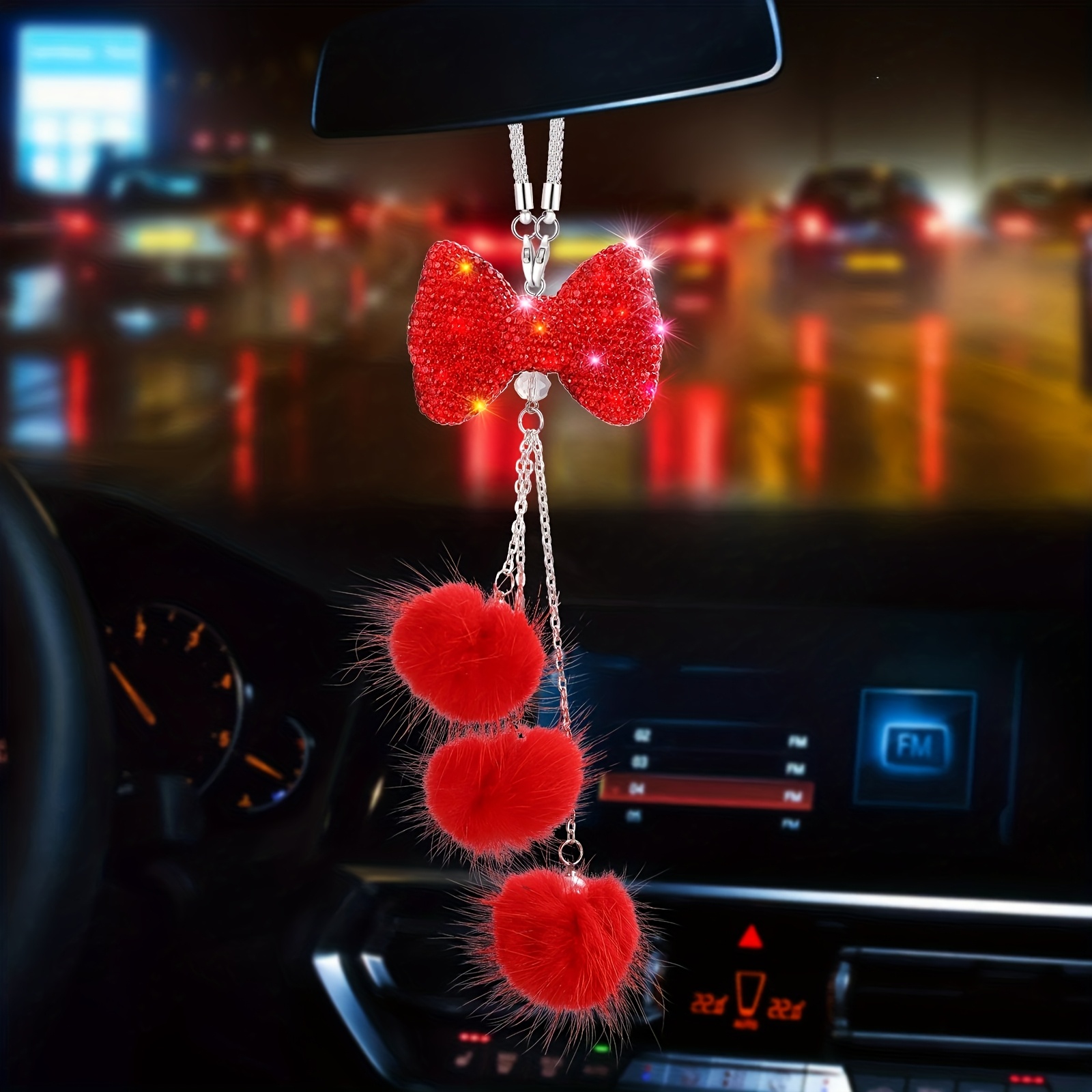 TEMU Chaîne à Perles avec Charme Nœud - Accessoire de Voiture pour Rétroviseur, Essuie-Glace - Ornement de Véhicule (Porte-) pour Camions, Motos -