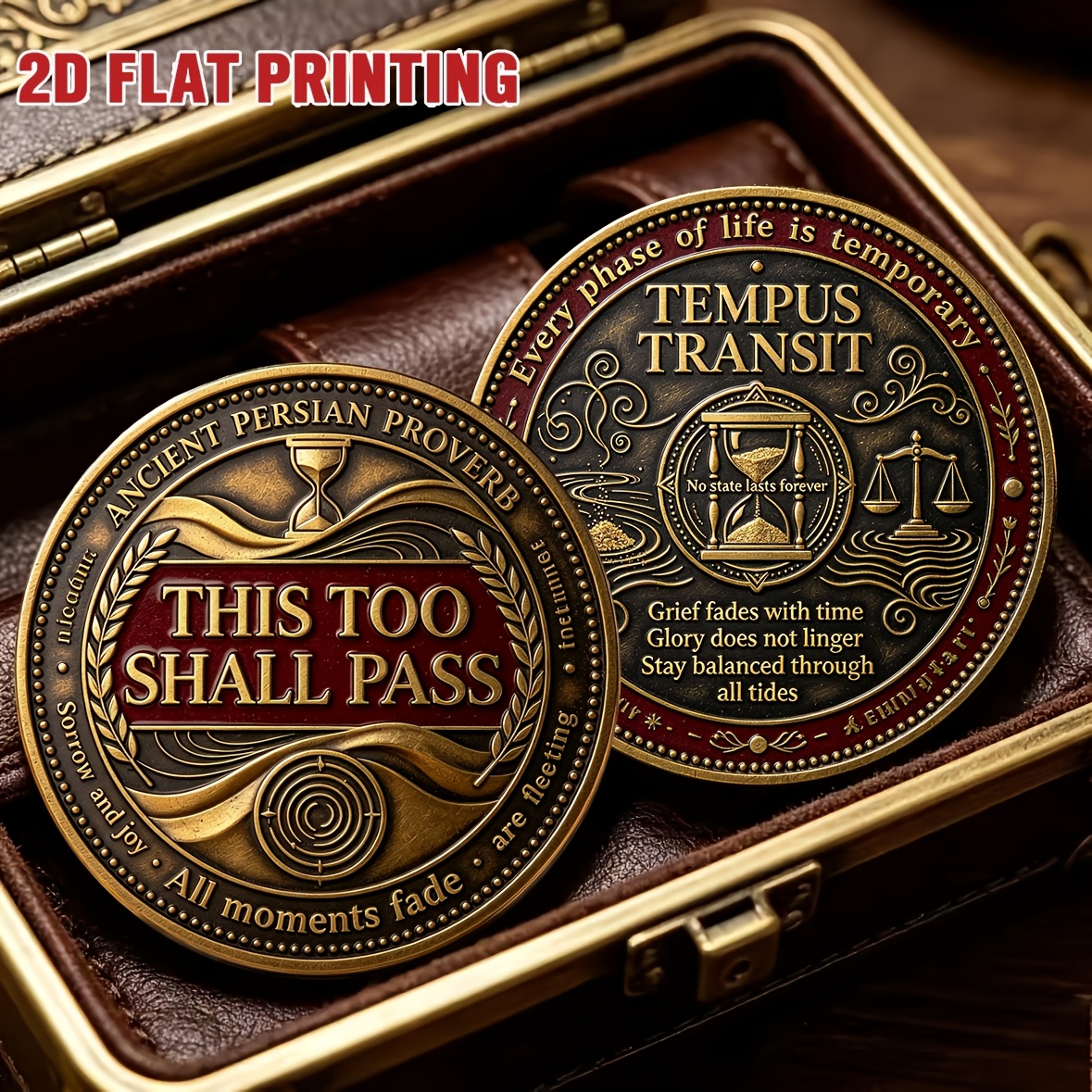 TEMU Replica Coin 1pc 40mm "this Too Shall Pass" Persian Proverb Themed 2d Flat Color-printed Alloy Commemorative Coin, Includes Transparent