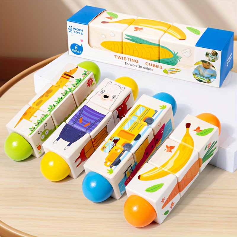 Wooden Twisting Puzzle Cubes for Toddlers - Educational Toy
