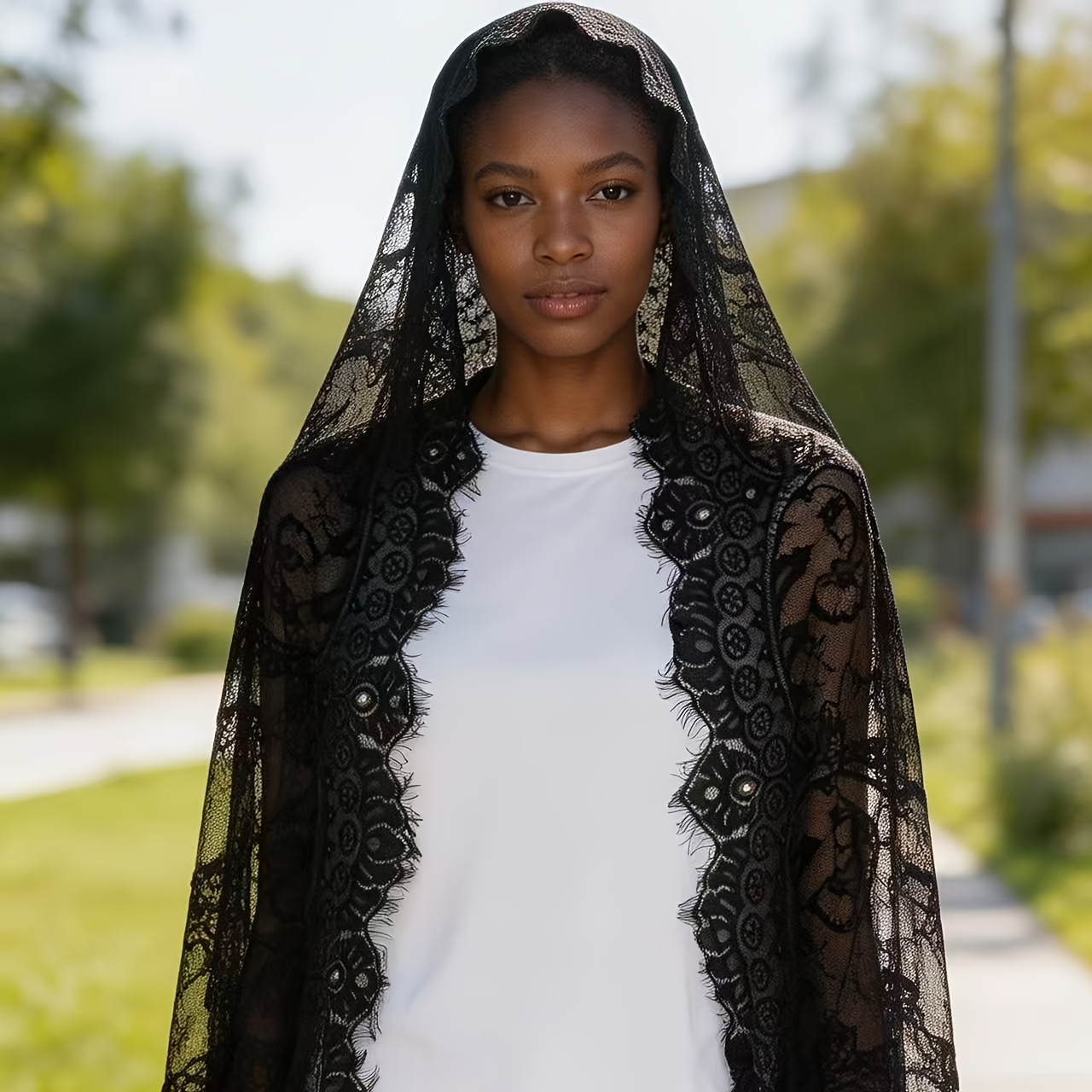 TEMU Nouveau foulard long en dentelle avec motif de cils creux, polyvalent pour voiles de mariée et châles
