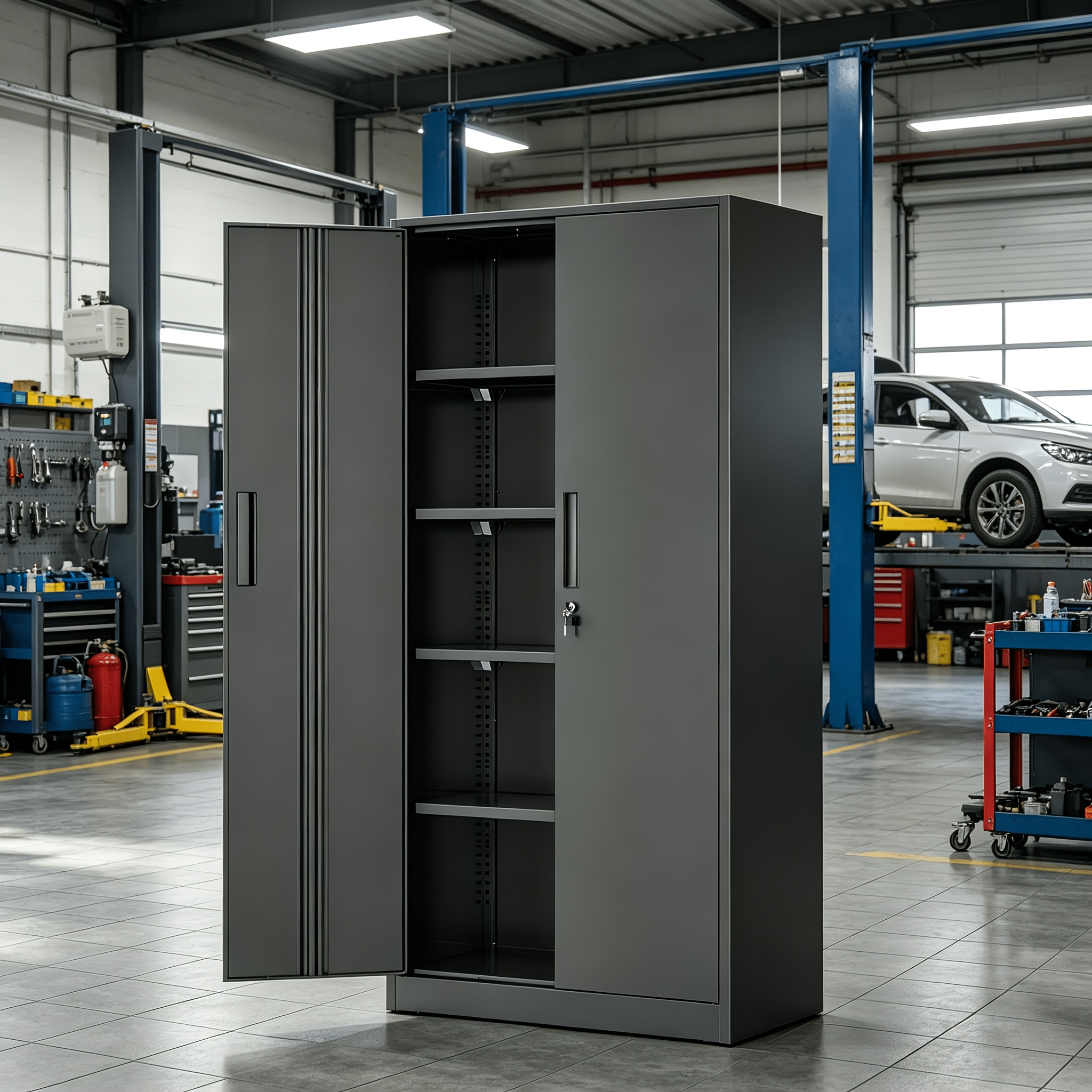 TEMU 72 X 32 X 16-inch Lockable Metal Tool Storage Cabinet With 2 Doors And 4 Shelves. Black For Garage Storage Cabinet With 2 Doors And 4 Shelves.
