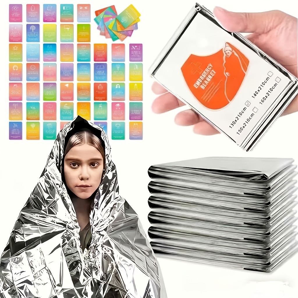 TEMU 5pcs Set (3pcs Insulated Blankets And 2pcs Random Pattern Postcards) Emergency Insulated Blanket - Made Of Pet Material, Suitable For , Machine
