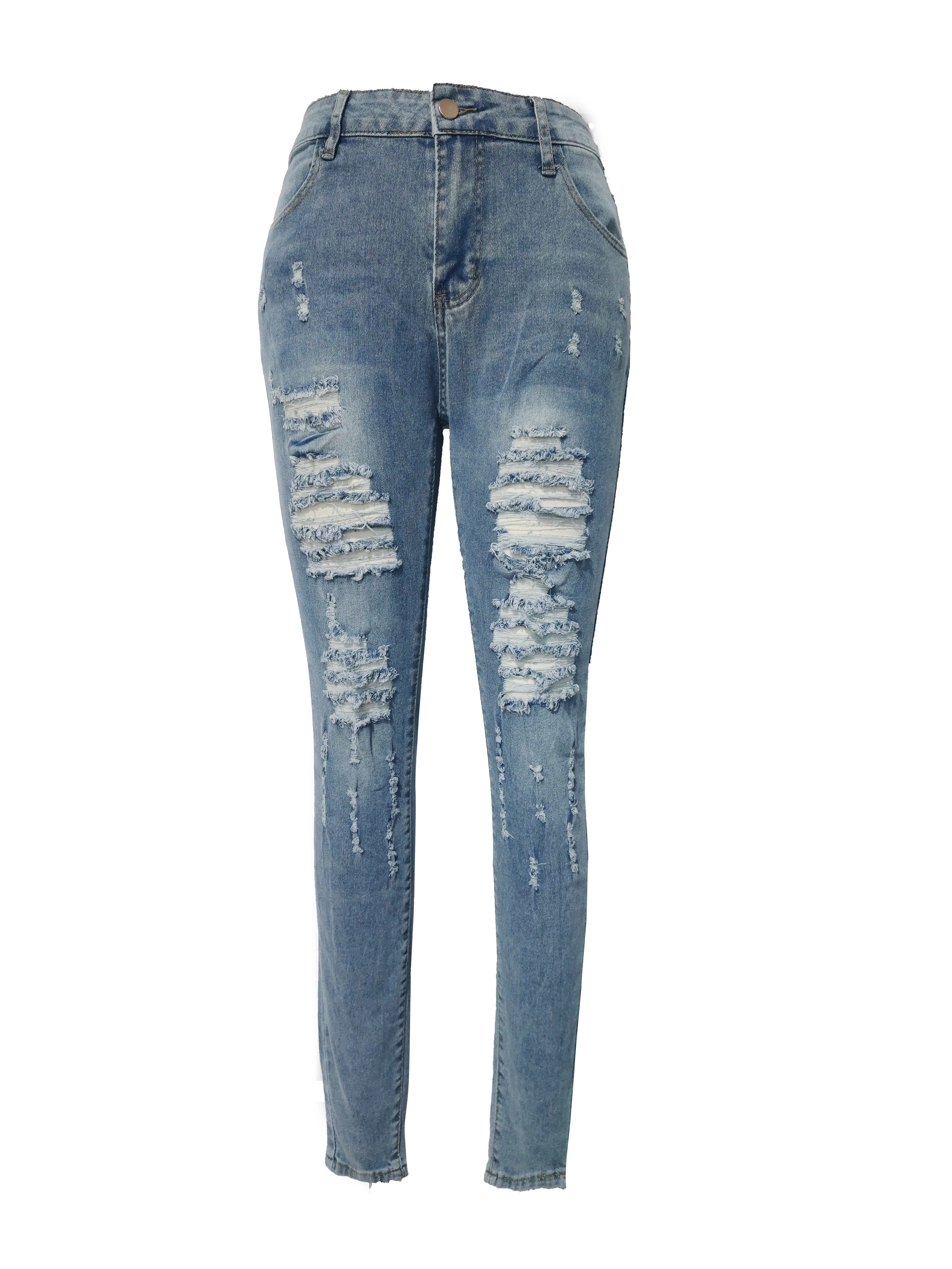 blue ripped holes skinny jeans distressed high waist slim fit slash pockets denim pants womens denim jeans clothing