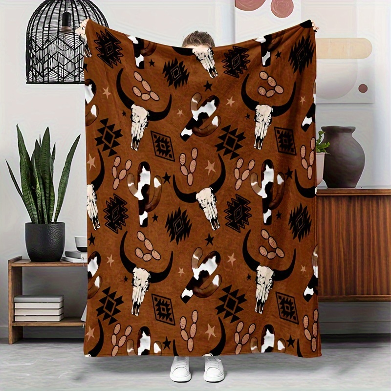 

Vintage Pattern Flannel Throw Blanket - Hypoallergenic, Tear Resistant, Knitted For Bed, Sofa, Camping, Multipurpose Gift For - 100% Polyester Animal Themed Geometric-patternpieces Blanket