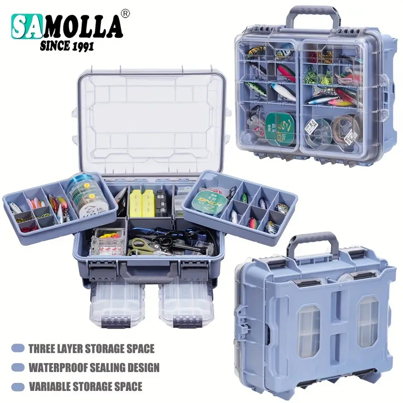 * Multifunctional Lure Fishing Tackle Box 360 Degree Waterproof 3-Layer Thickened Fishing Box Large Size Fishing Gear Storage Box * Multifunctional Lure Fishing Tackle Box 360 Degree Waterproof 3-Layer Thickened Fishing Box Large Size Fishing Gear Storage Box