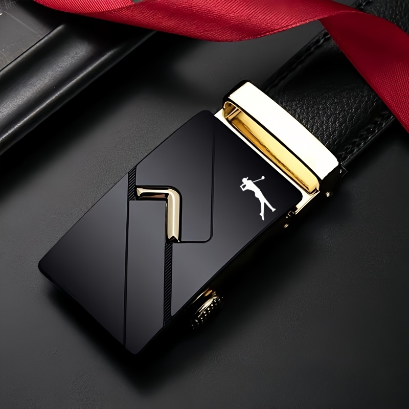 TEMU Men' Black Belt With Automatic - Durable, For Dress Pants, Jeans, And Golf Attire - Perfect Gift For Business And Casual Wear, Golf Attire