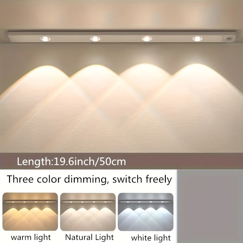 TEMU 1pc Intelligent Human Body Sensing Light, Sports Sensing Light, Usb Rechargeable And Dimmable 3 Color Led Light, 1400mah, Strip Light With Small