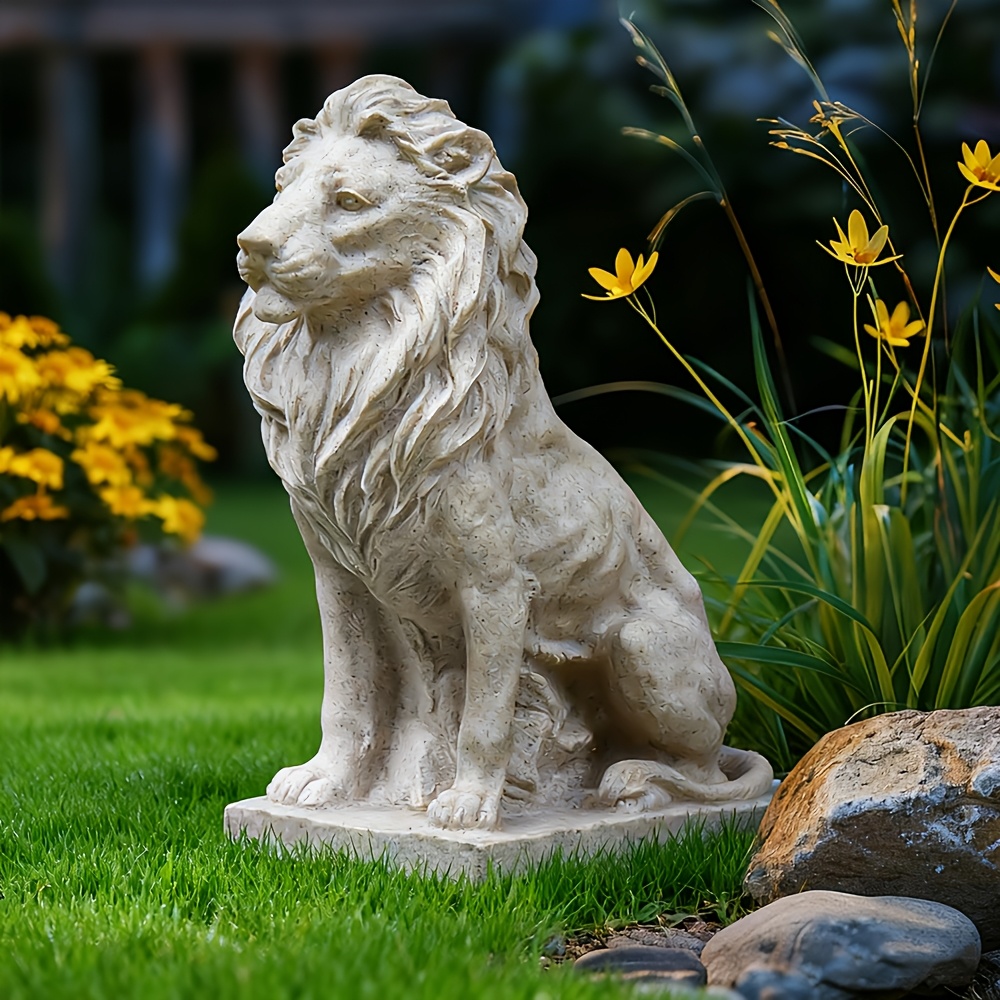 TEMU Statue de Lion Roi, Sculpture en Résine de 38 cm (15") - Symbolisant la & , Décoration Intérieure/Extérieure Réaliste pour Bureau, Jardin ou