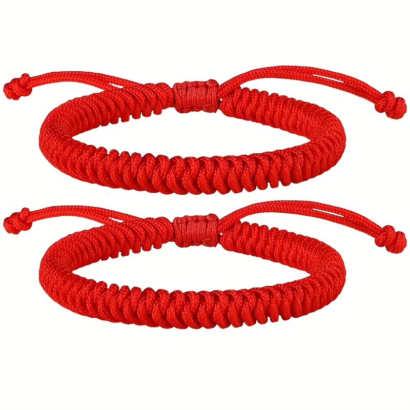 TEMU 2 Vintage Red Tibetan Knot Woven Bracelets, Suitable For Women - Adjustable Wedding Additions, Year Gifts, Made Of Synthetic Fibers, Handcrafted