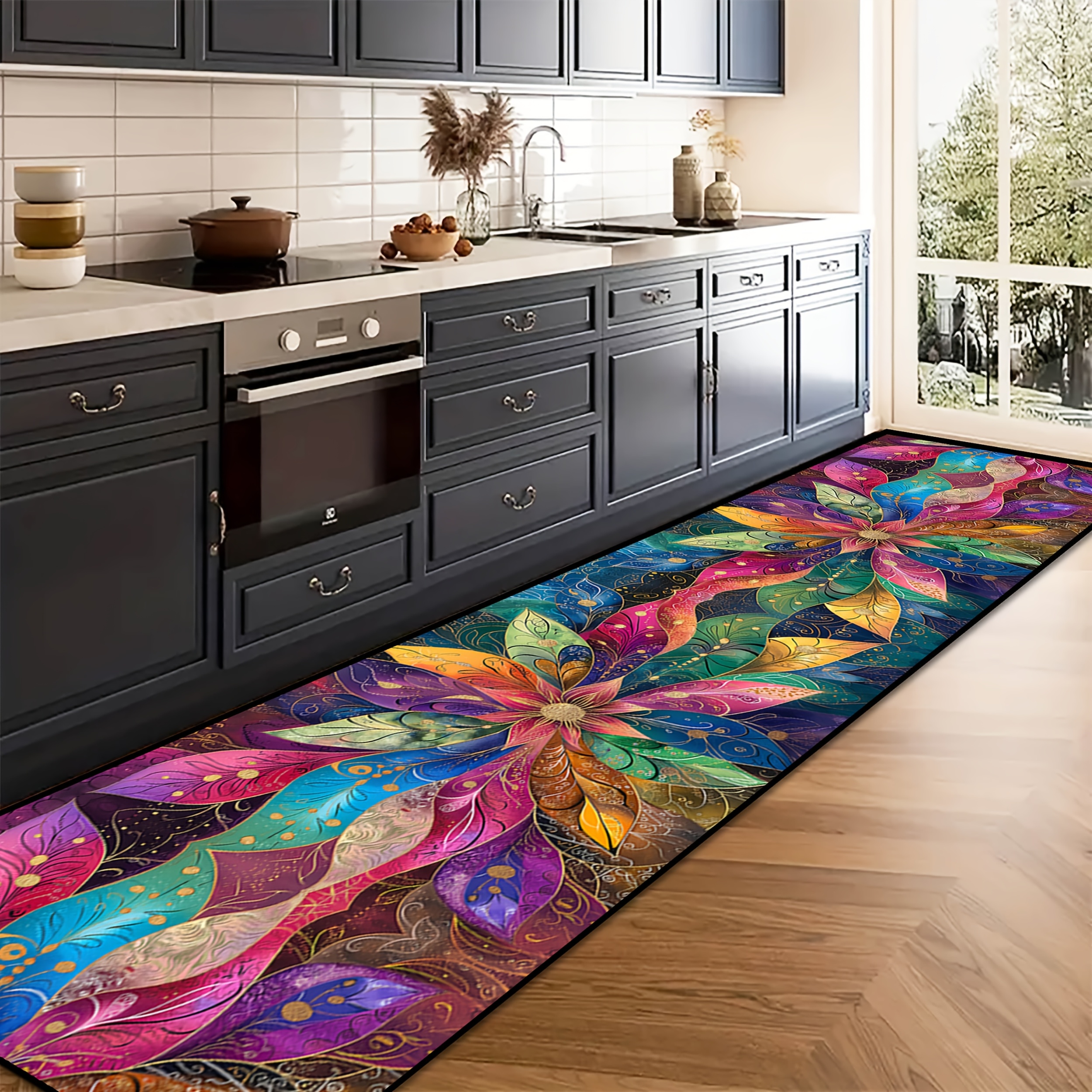 E-shop [Goldener Diamant Samt] . 60X280Cm Rechteckiger Großer Blumenmuster Hotel Willkommensläufer Teppich, Anti-Rutsch Design Ästhetische Küchenmatte,