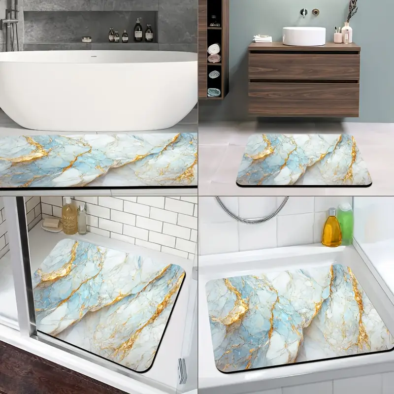 1pc diatomite bath mat with blue print design quick dry non slip absorbent floor mat soft and comfortable for bathroom shower laundry room bedroom doorway kitchen rv bathroom bathroom bath matts for bathroom non slip bathtub mat bathroom mat long small bath mat bedroom carpet shower mat decorative floor mat geometric pattern durable rubber nonslip backing floor pad family households Product details 8