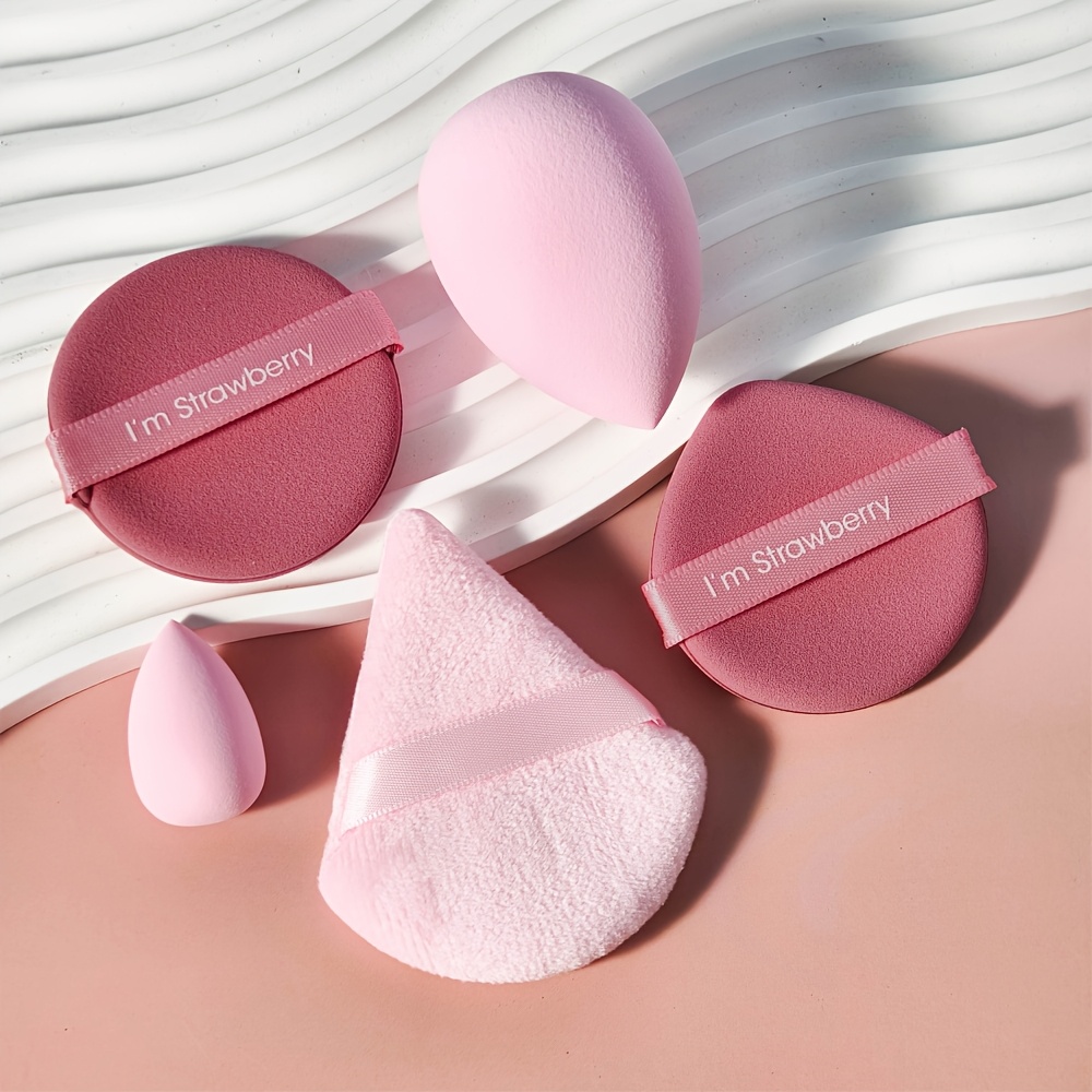 TEMU Ensemble de 5 outils de Cosmétique, houppette en velours pour fond de /poudre, éponge à Cosmétique douce pour , utilisation humide/sèche pour