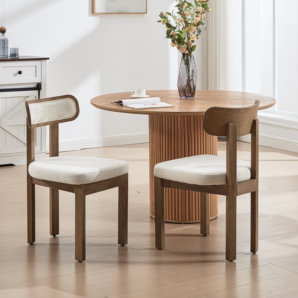 Upholstered Farmhouse Dining Chairs Set of 2 - Curved Back & Padded Seat