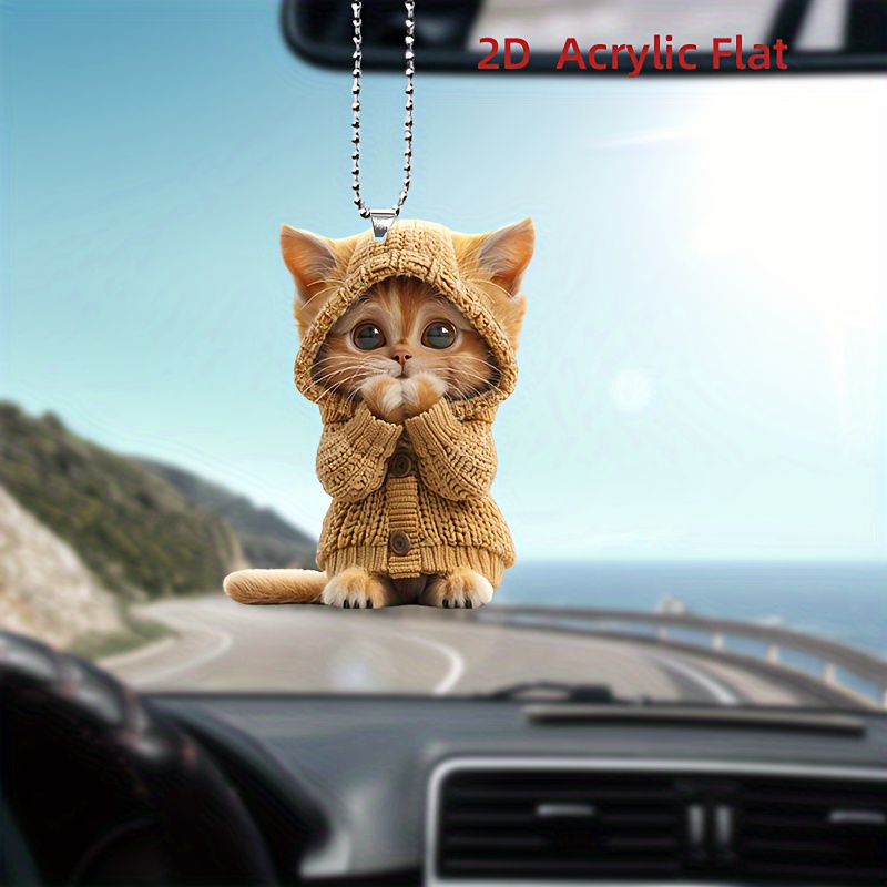 

Acrylic Cat Hanging Ornament For Car Interior, 2d Cute Kitten Keychain Charm, Vehicle Rearview Mirror Decoration Accessory