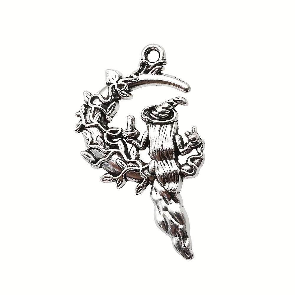 E-shop 10 Stk. antike silbrige Mond-Hexen-Anhänger aus Metalllegierung für DIY-Halsketten, Armbänder, Bastel-Schmuckherstellungszubehör