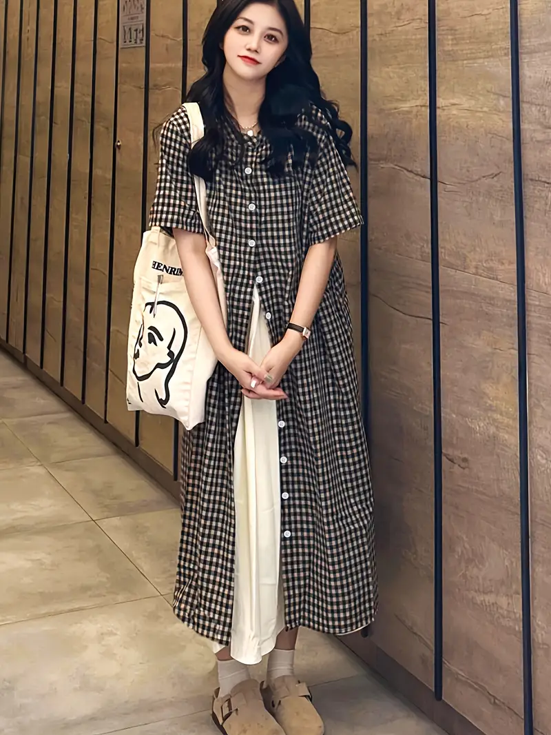vintage japanese inspired shirt dress women casual - Temu Oman vintage japanese inspired shirt dress women casual - Temu Oman
