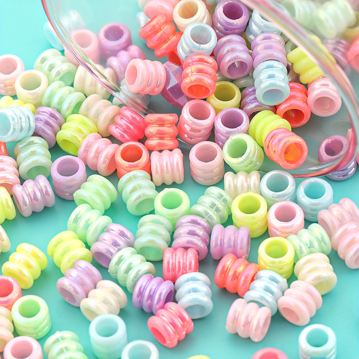 200pcs Iridescent Candy Large Hole Loose Beads for DIY Crafting