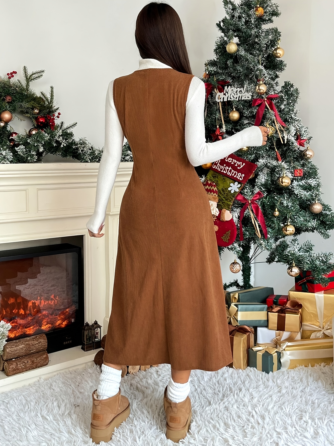 womens vintage a line dress sleeveless v neck button front Temu