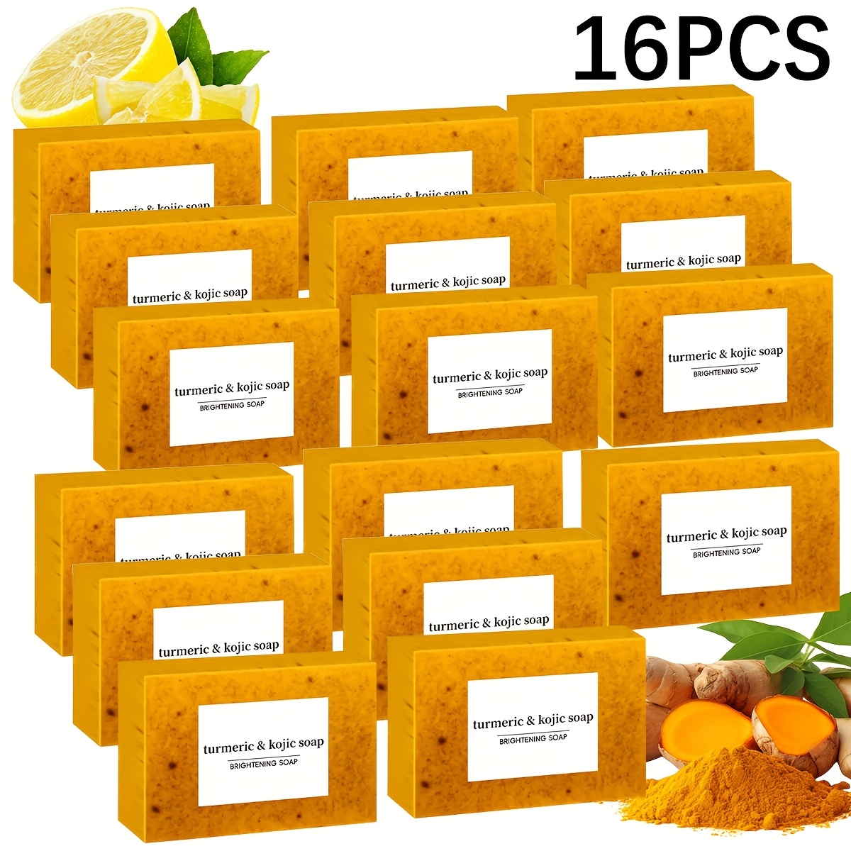 TEMU 16pcs Lemon Turmeric , Cleansing Soap, Body Wash Light Beige Care Products For Bath And Facial Care, Contains Natural Turmeric Extract, Deep