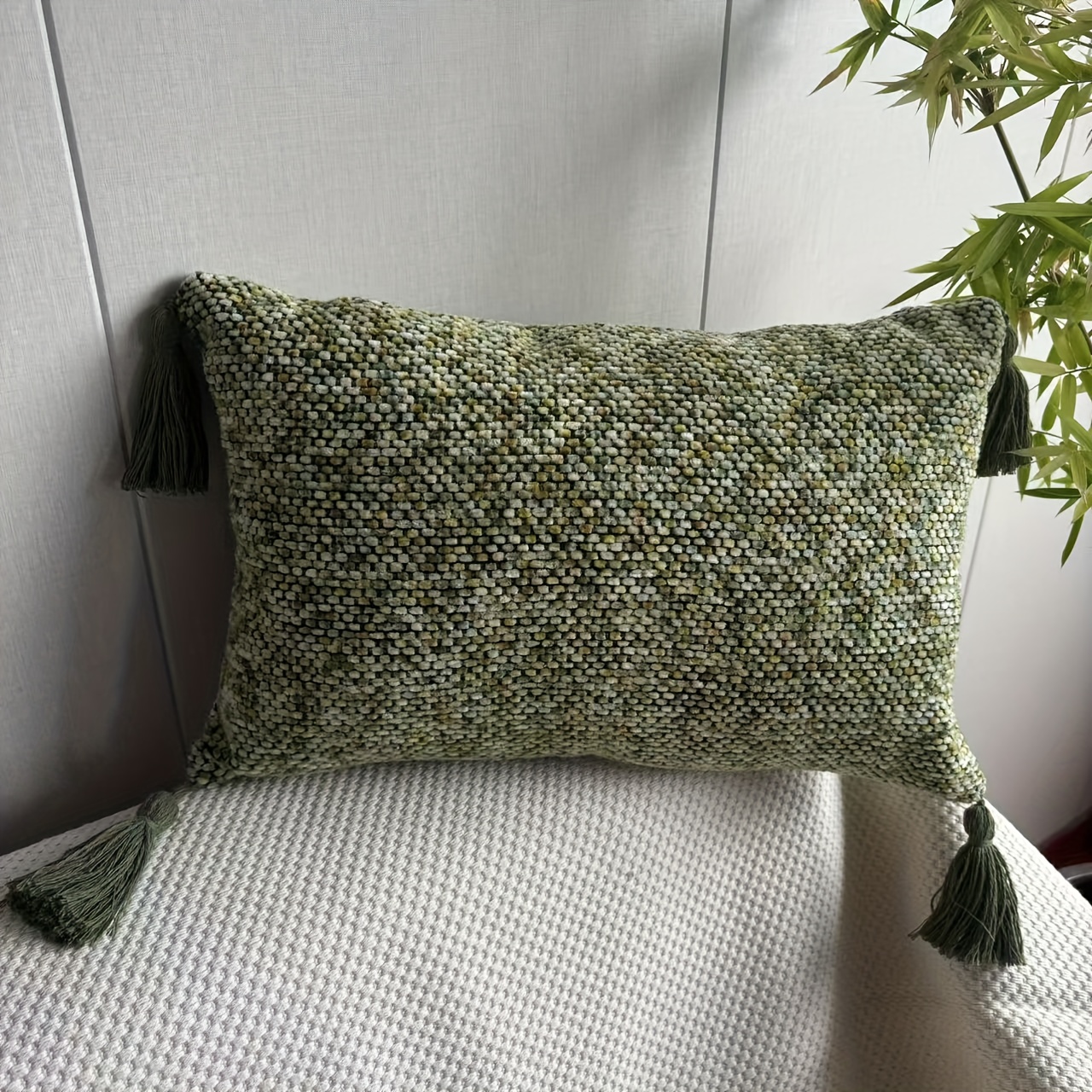 TEMU 1 Almohada lumbar bohemia con borlas, relleno de almohada, cojín decorativo, de cojín de estilo vintage para boda, , dormitorio, sofá cama,