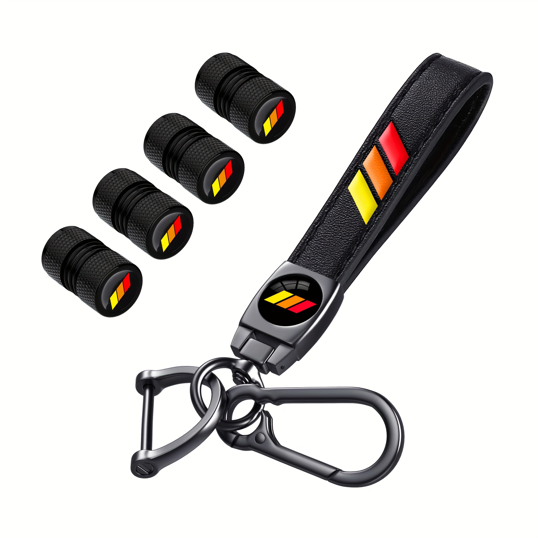 TEMU Authentic Faux Leather Car Keychain Featuring Tire Valve Stem Caps Designed For Tacoma, 4runner, Tundra, Rav4, Highlander, And Trd Additions. A