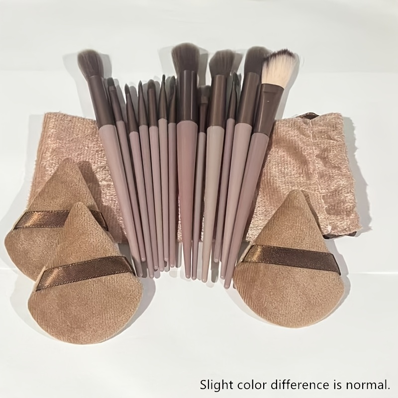 TEMU Professional Makeup Brush Set, Includes 13 Makeup Brushes + 3 Triangular Sponge + 1 Storage Pouch. Soft Nylon Bristles, Suitable For Types.