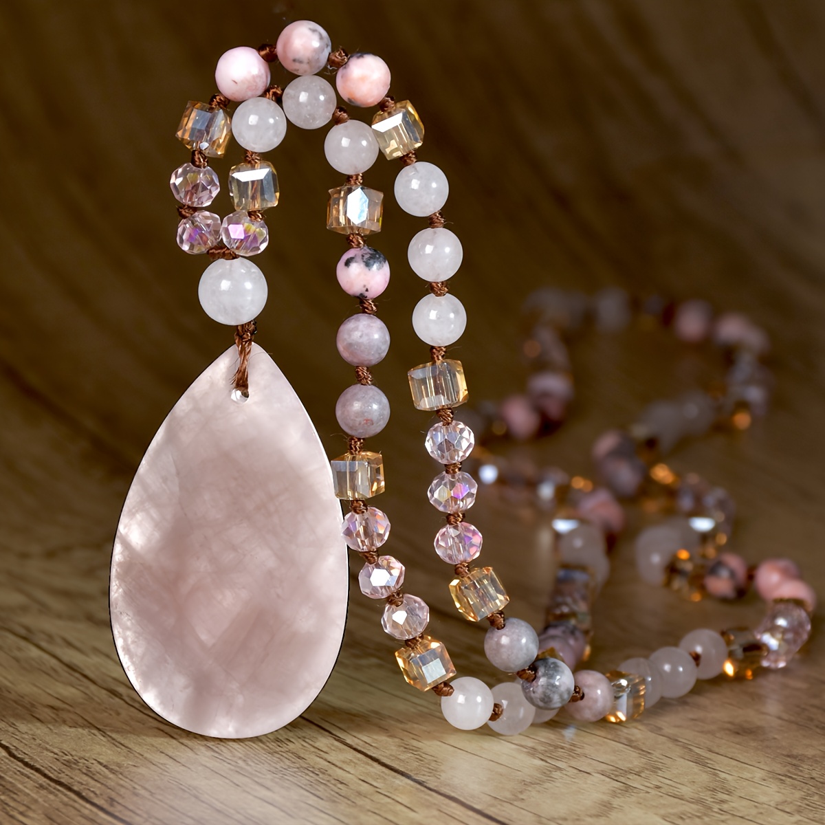 E-shop Halsketten mit großen Tropfen-Anhängern aus Naturstein in 9 Farbauswahlen für Damen, handgeknüpfter Perlenschmuck, trendige Halskette, Geschenke