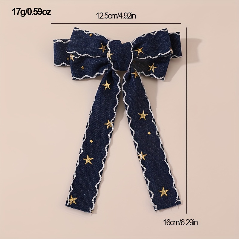 elegant denim bow hair clip wavy edge chic fabric barrette