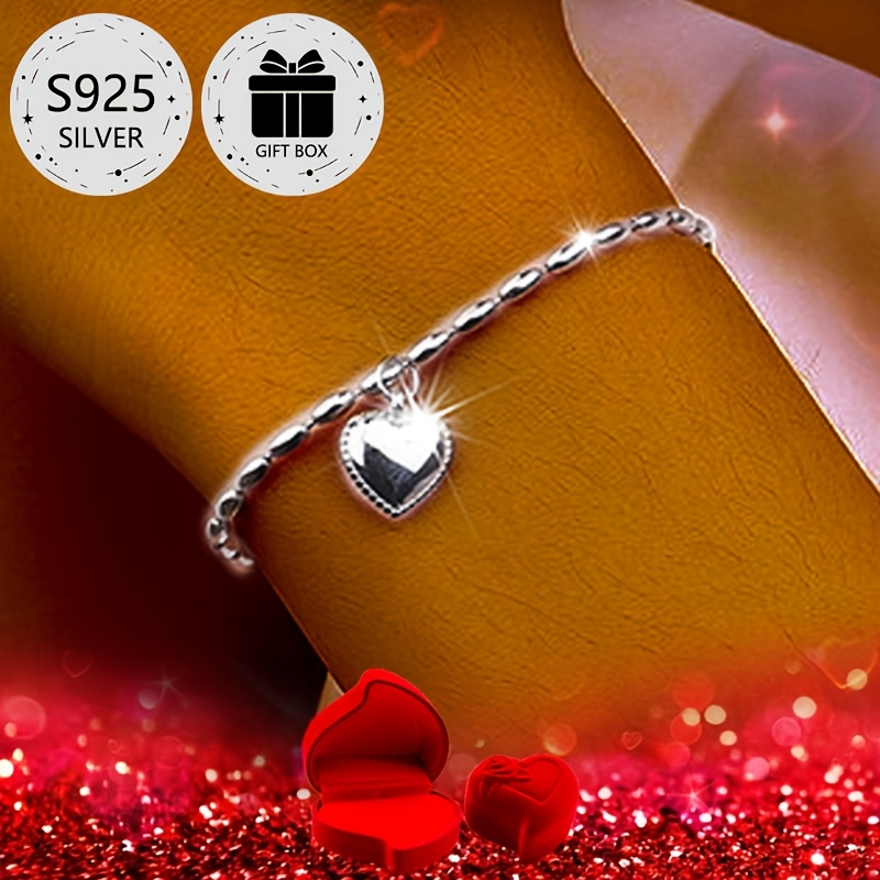 

Bracelet Charm Cœur en Argent Sterling 925 Élégant avec Boîte Cadeau - Design , pour la Saint-Valentin, des Mères, la Rentrée Scolaire, les et les Fêtes