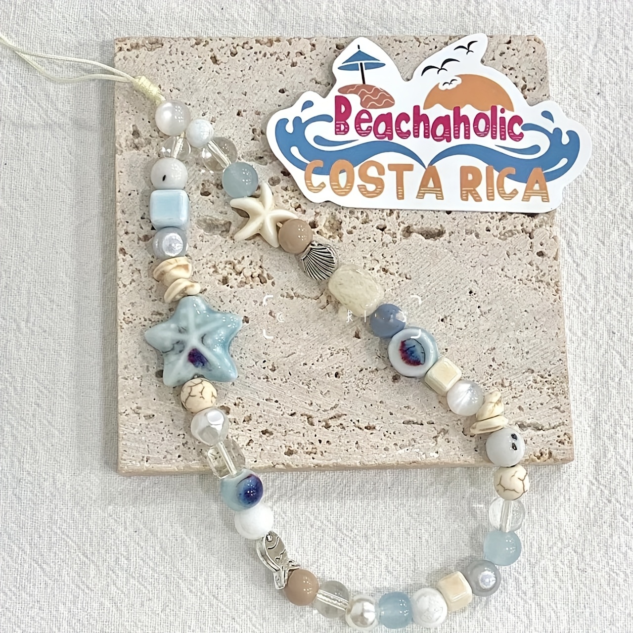 Image of 1pc Handmade Beaded Phone Lanyard Strap With Starfish And Star Decoration, Camera Charm, Creative Anti-lost Phone Case Wrist Strap, Earphone Case, Women' Additions. Perfect Gift