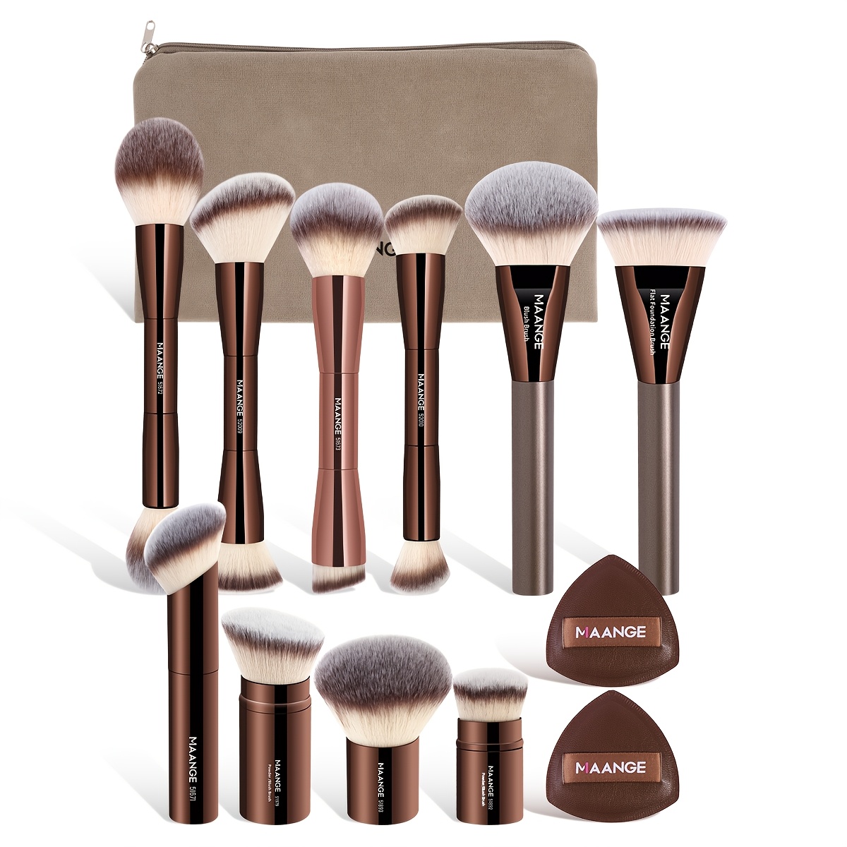 Maange 13pcs Professional Makeup Kit, Foundation Brush, Contour Brush, Powder Brush, Telescopic Makeup Brush, Carrying Set, Christmas Gift Set, Basic Makeup Tool