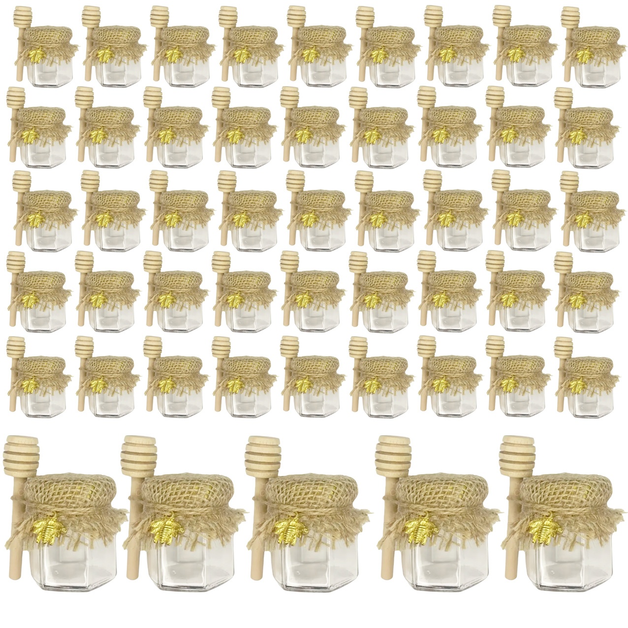Image of 60pcs/30pcs/25pcs/20pcs 1.5oz Hexagonal Mini Honey Glass Jar Gift Set (honey Not Included), Includes Honey , Bee Pendants, , Decorative Burlap, Perfect For Baby Showers, Weddings, And Party Favors