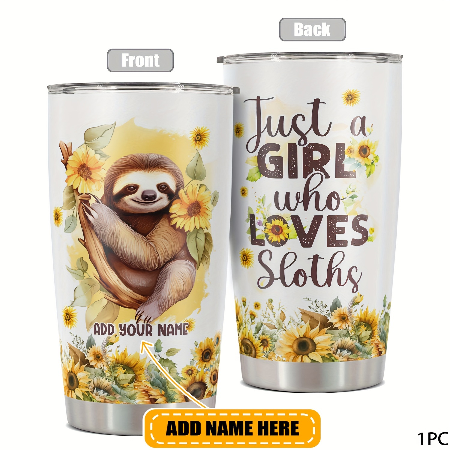 

Personalized - 20oz Custom Name Travel Mug With Sunflower Design, Bpa-free Metal, Perfect Gift For Women, Men, Sisters, Teachers, And Coworkers