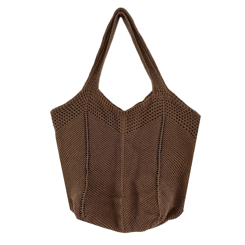 TEMU Borsa tote boh矇mien a maglia all'uncinetto - Borsa a spalla capiente con tracolla, borsa da spiaggia intrecciata a foro adatta per vacanze,