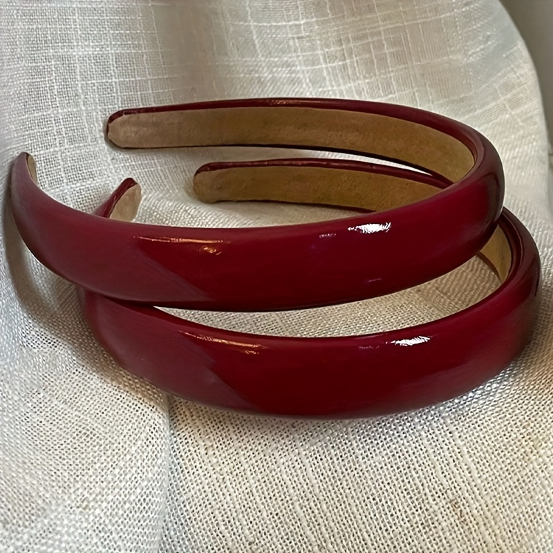 1pc Retro Red PU Leather High Hairline Non-Slip Headband with Bow Detail - Glossy Finish, Comfortable Fit for Valentine's Day & Casual Attire