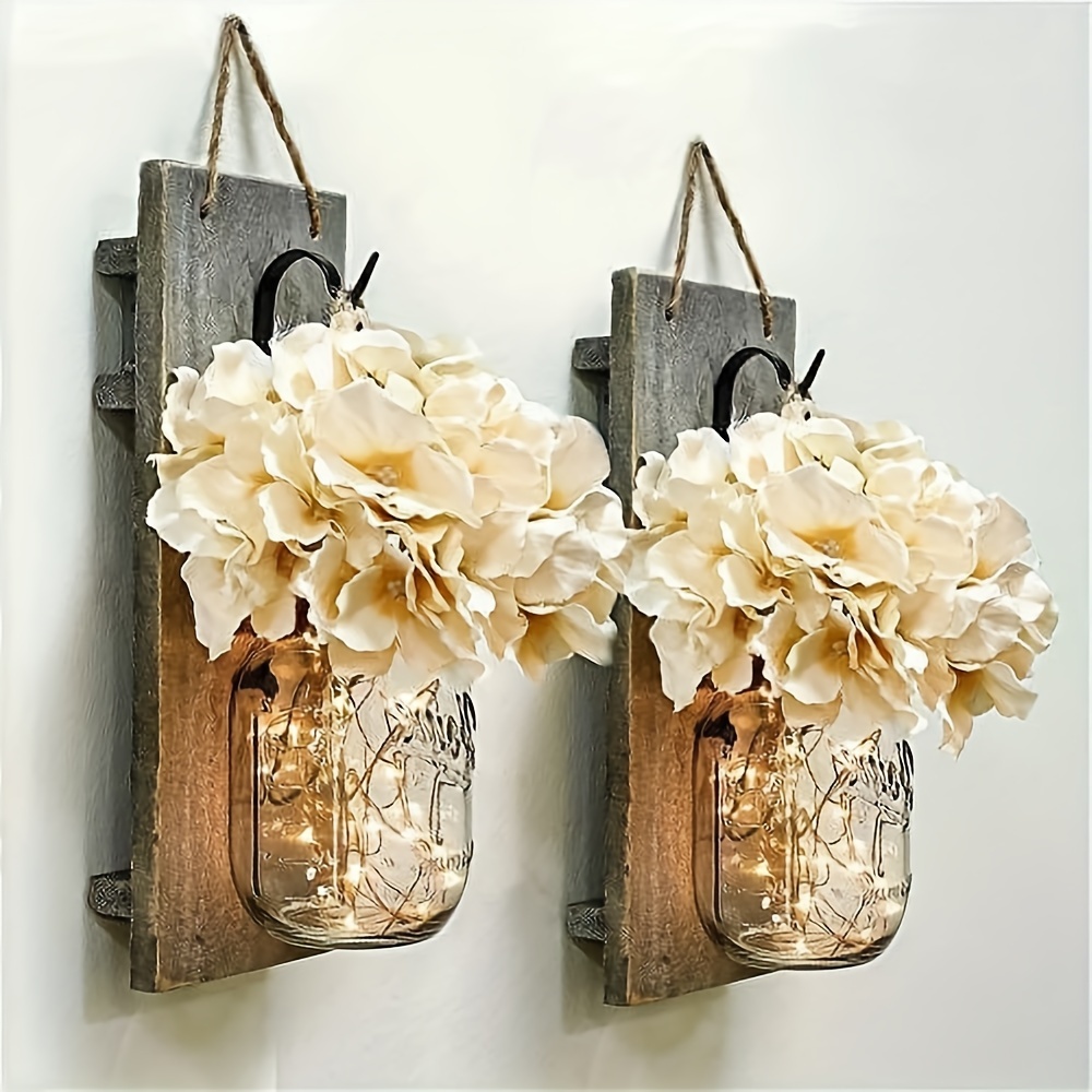 Wall Decor Mason Jar Sconces - Rustic Farmhouse Home Decor For Bedroom Wall Decor Living Room Kitchen Decorations Set Of 2