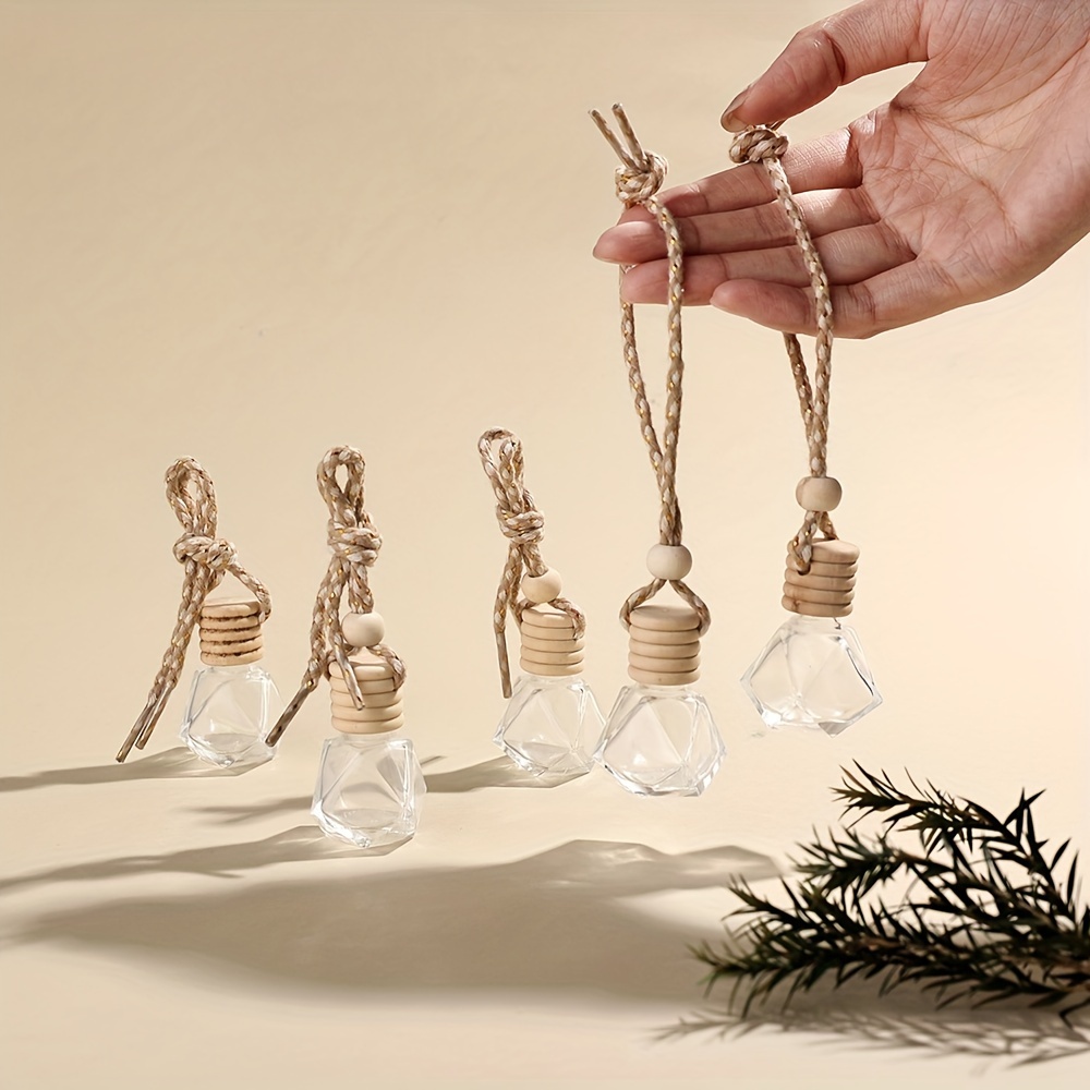 

5pcs 8ml Refillable Car Air Freshener Diffusers - Clear Oil & Pendants Wooden And Hanging Strings