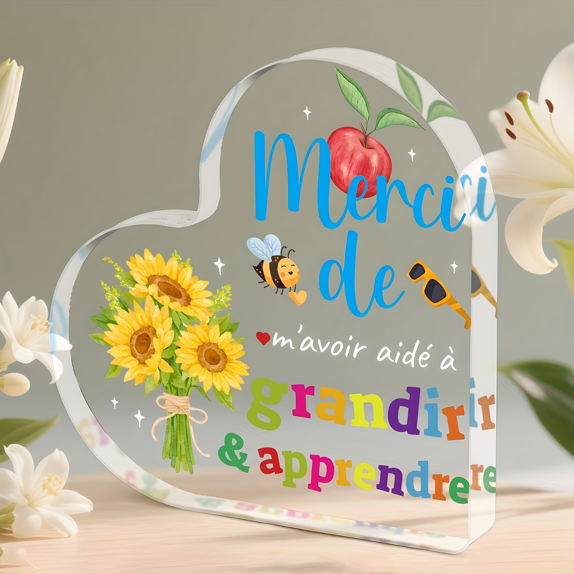 TEMU Plat 2D, 1 pièce, Ornement en acrylique cadeau pour professeur de français « 'avoir aidé à » - Convient pour la fête des professeurs, Décoration