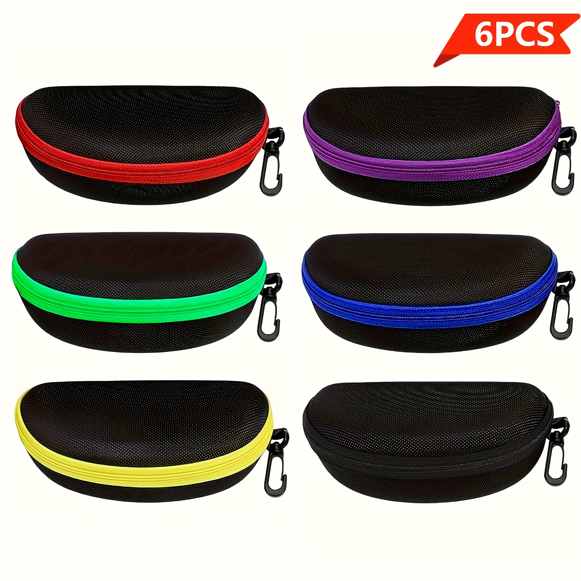 TEMU 6pcs Cabecade Portable Glasses Storage Cases - Lightweight Peva, Zipper Closure With Hook, Stylish Eyewear Retainer For , Assorted Colors, Eye