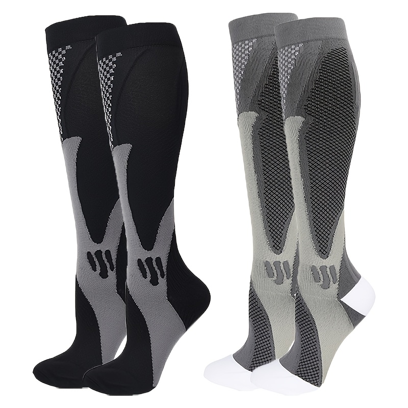 TEMU 2 Paires de Chaussettes de Compression en Cuivre Femme Homme Genou Haute Sport Doré Ajustement Cyclisme Medias Adulte Support Bas Long Femme