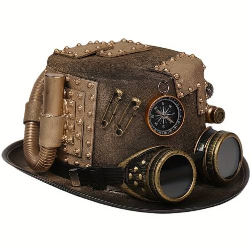 steampunk victorian inspired top hat with detachable goggles compass tube accents cosplay halloween parties fashion accessories