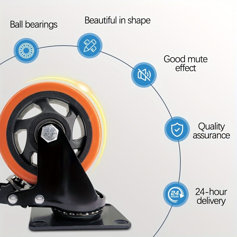 Lockable Bearing Plate Caster Wheels With Brakes, Casters Set Of 4