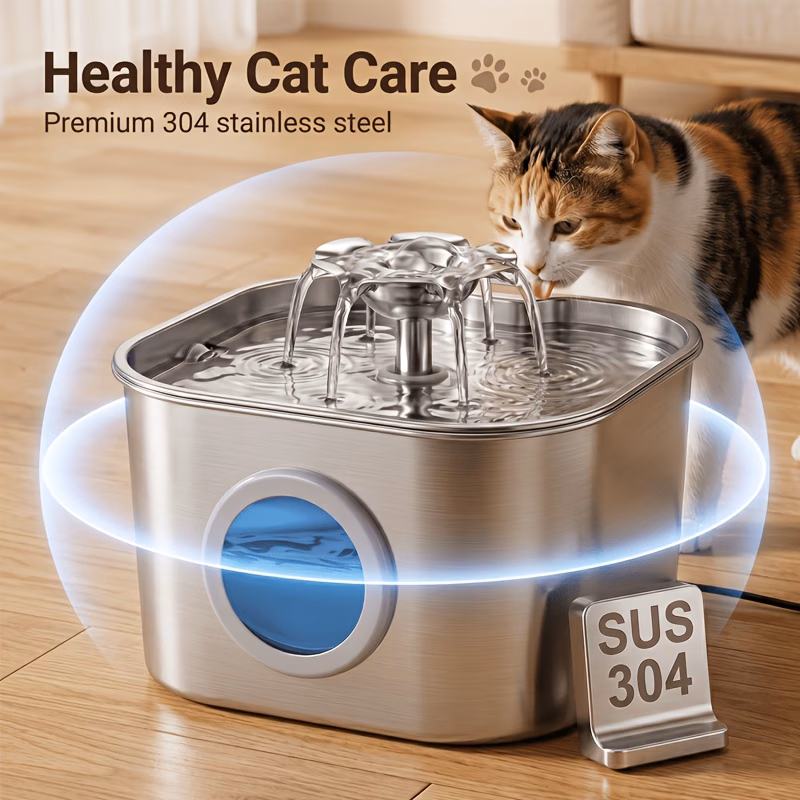 2 2l durable stainless steel cat water dispenser with water level window usb plug in pet fountain for machine 3 filters machine 7 filters Product details 1