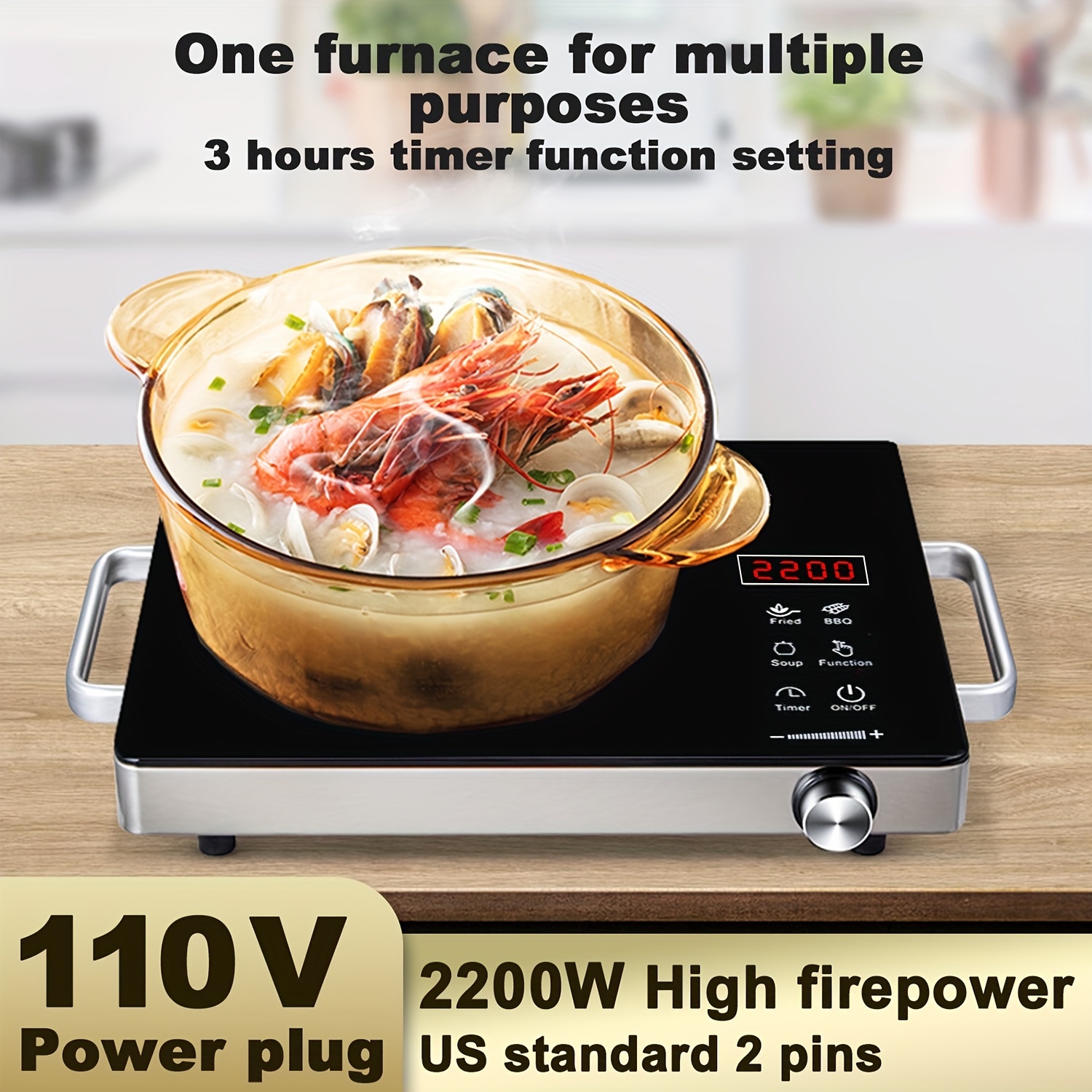 

2200w Electric Ceramic Stove Infrared Induction Cooker Home Cooktop Cooking Furnace Us 110v