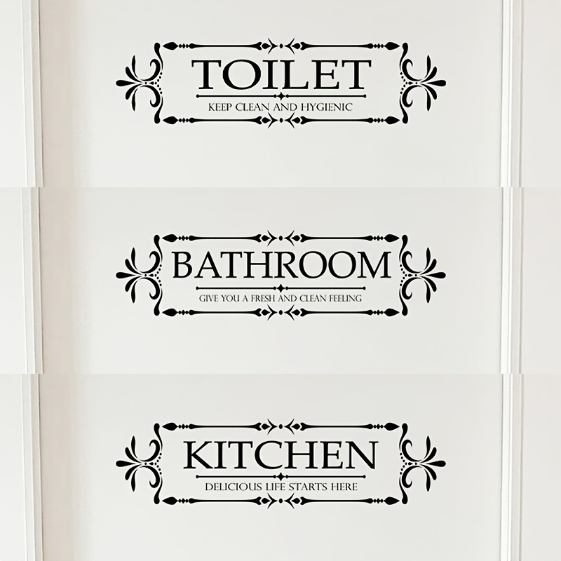 Image of 3pcs, A Set Of Bathroom Door Stickers, Toilet, Bathroom, Kitchen, Self-adhesive Wall Stickers, Bathroom Kitchen Home Decoration Wall Stickers, Removable Stickers, Wall Decoration Decals, Accurate, The