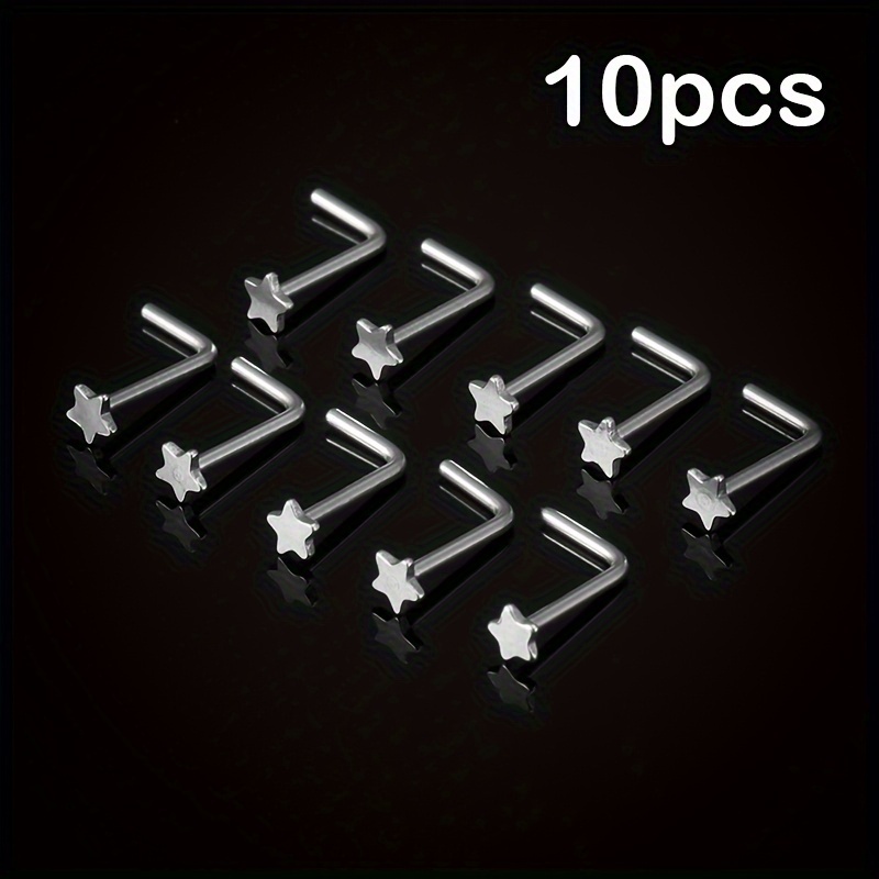 TEMU 10pcs Star L Shape Nose Rings Nose Piercing Stud Set Stainless Steel Nariz Bone Screw Body Jewelry