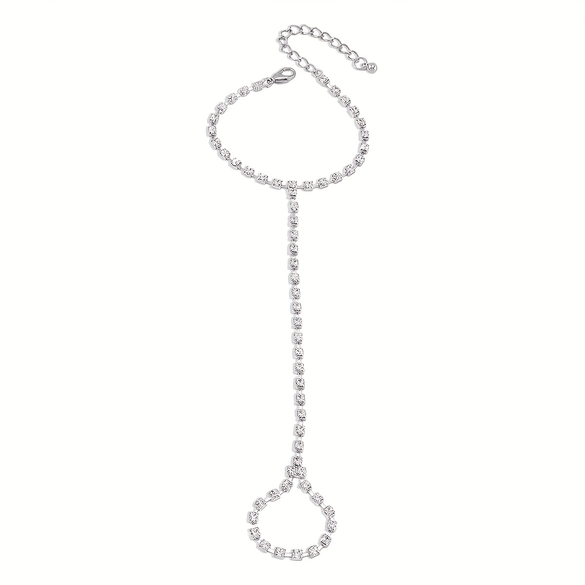 French Claw Chain Bracelet with Rhinestones Ring