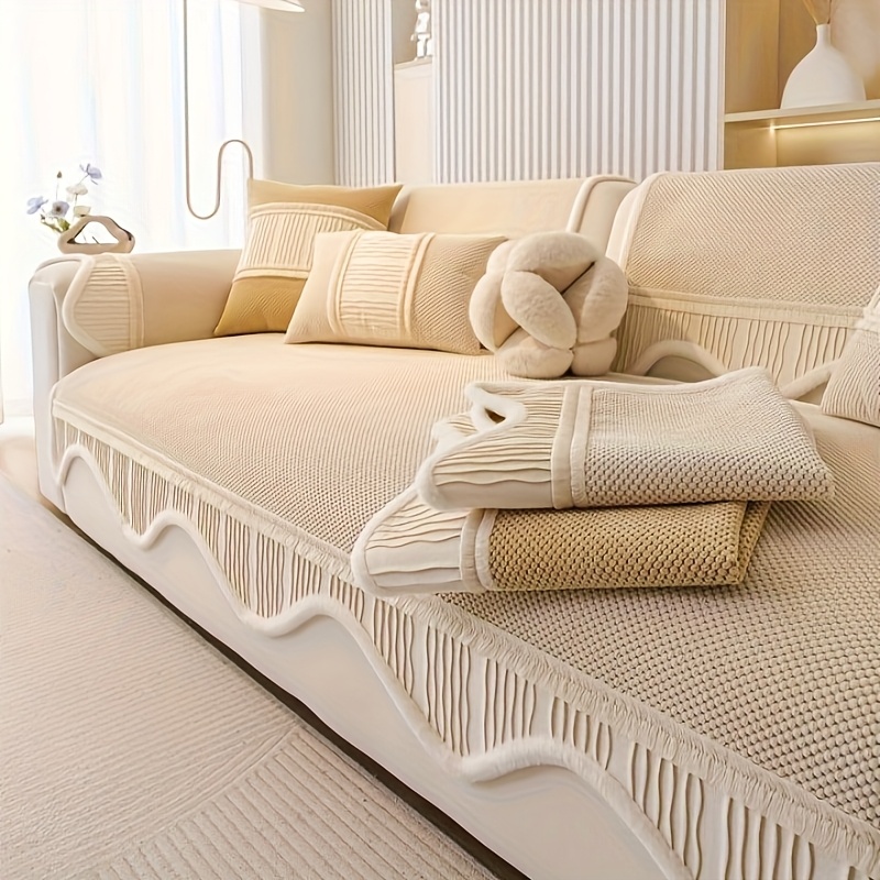 TEMU 1pc New Irregular Trim High-quality Thickened Plush Anti-slip Sofa Cushion