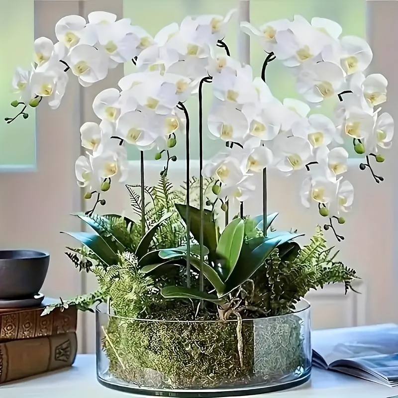 

3pcs Elegant White Orchid Artificial Bouquet With Greenery - Real Touch Orchid Stems For Wedding, Engagement, Home & Garden Decor | Thanksgiving, Halloween, Christmas Centerpieces